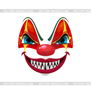 Scary clown face icon, funster mask emoji - royalty-free vector clipart