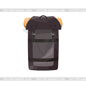 Backpack, hiking rucksack, cartoon icon - vector image