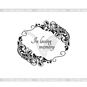 Funeral card with floral wreath retro frame - vector image