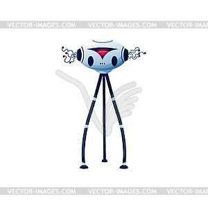 Cartoon robot cyborg character on long legs - vector clip art