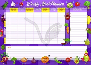 School timetable template with vegetables - vector clipart