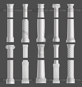 Antique columns set on grey background - vector image