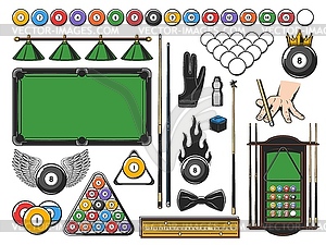 Pool snooker and billiards game equipment icons - vector EPS clipart