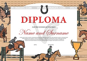 Horse race winner diploma, certificate template - vector clip art