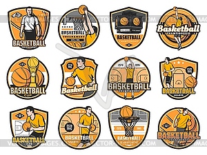 Basketball tournament, championship, club emblems - royalty-free vector image