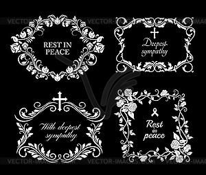 Funeral frames, floral borders set - vector clipart