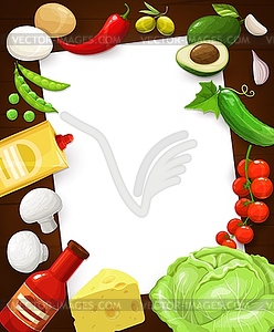 Kitchen recipe note, cooking page in food frame - vector clip art
