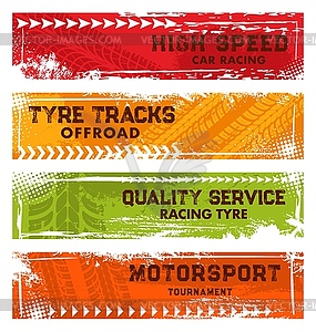 Car racing, off road tracks and motorsport banners - vector clipart