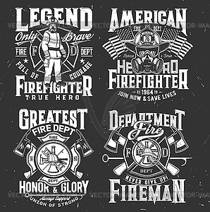 Firefighter t-shirt print, firefighting department - vector clipart