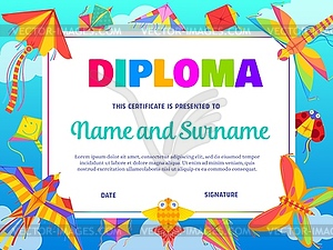School education diploma template with kite - royalty-free vector image
