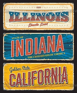 American states Illinois, Indiana and California - vector image