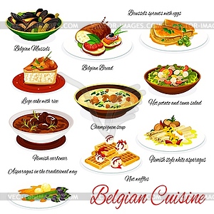 Belgian cuisine menu meals, Belgium dishes - vector clipart