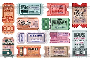 City bus ride retro tickets templates set - vector image