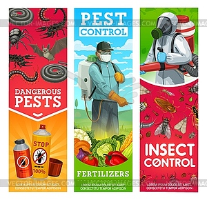 Garden pest and insects control banners - vector clip art