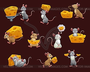 Mouse and rat with cheese cartoon characters - vector image