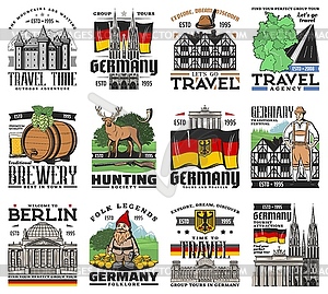 Germany travel, German Berlin and Munich landmarks - royalty-free vector image