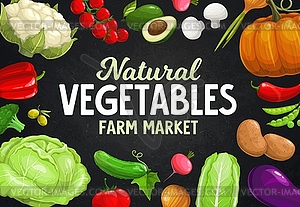 Vegetables, beans, mushrooms, olives on blackboard - vector image