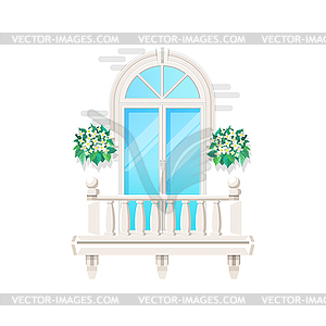 Balcony, house window and vintage facade banister - vector image