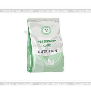 Pet dry food pack, cats nutrition or meal snacks - vector clipart