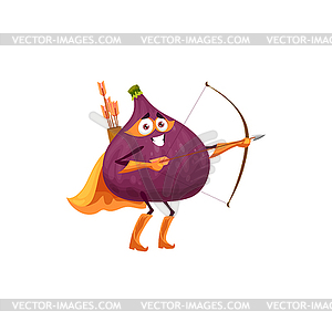 Fruit superhero, cartoon fig as super hero warrior - vector image