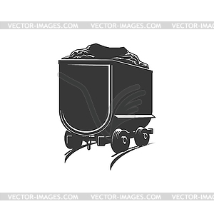 Mining railroad trolley with coal or rock - vector clipart
