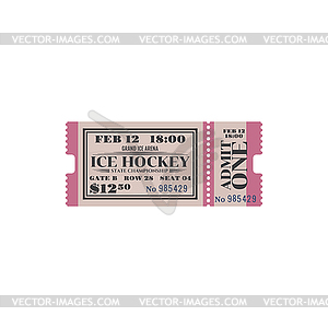 Championship on ice hockey sport, admit one ticket - vector clip art