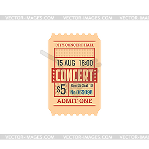 Retro ticket to city concert hall coupon - vector clip art