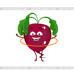 Cartoon radish vegetable with hoop, sports life - vector clip art