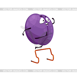 Cartoon plum fruit sportsman damson icon - vector clipart