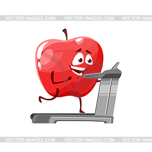 Cartoon apple run on treadmill, fruit icon - vector image