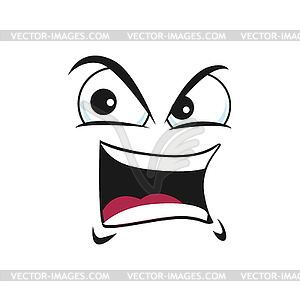 Cartoon face icon, gloat emoji with angry eyes - vector clipart