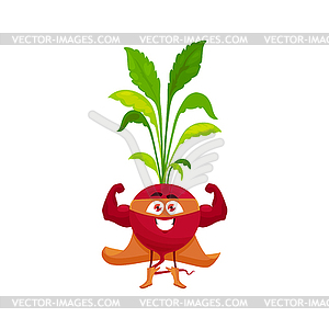 Cartoon radish super hero icon - vector clipart