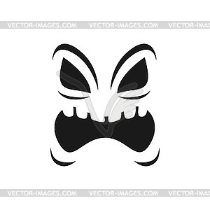 Creepy face icon, scary yelling evil emoji - vector image