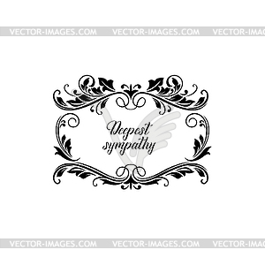 Funeral card, vintage condolence wreath - vector clipart