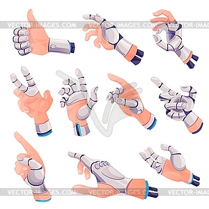 Human hands with fingers robotic prosthesis set - vector image
