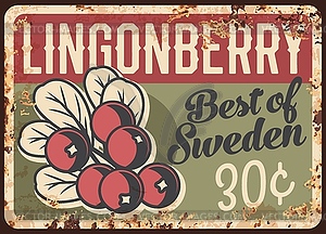 Lingonberry rusty metal plate, price tag - vector clipart