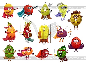 Cartoon fruits, superhero, pirate, cowboy, knight - vector image