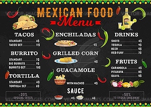 Меню мексиканской кухни, буррито мексиканской кухни, тако - изображение в векторе