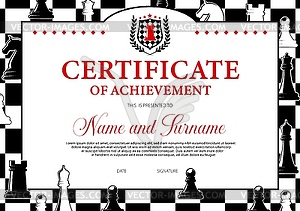 Certificate of achievement in chess tournament - vector clipart