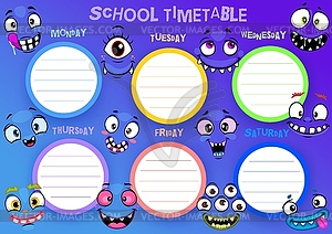 Шаблон школьного расписания, недельное расписание занятий - векторная иллюстрация