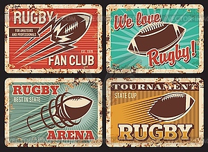 Rugby rusty metal plates, vintage cards - vector clip art