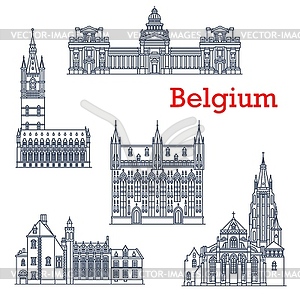 Belgium architecture landmarks, Bruges cathedrals - vector image