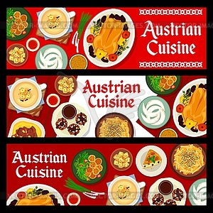 Austrian food, Austria cuisine cartoon banners set - vector image