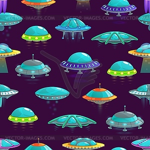 UFO spaceships cartoon seamless pattern background - vector clipart