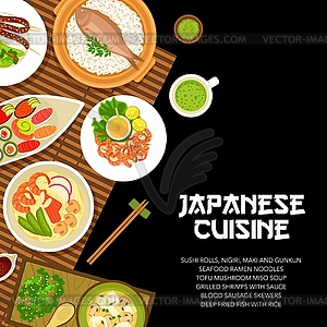 Japanese food cuisine menu, Japan dishes and meals - vector clip art