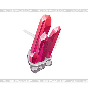 Crystal gem or gemstone quartz jewel, ruby jewelry - vector image