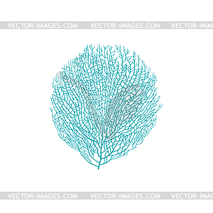 Gorgonian seaweed blue bushy soft coral - vector clip art