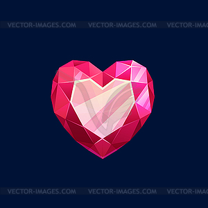 Red magic crystal, heart gem rock icon - vector image