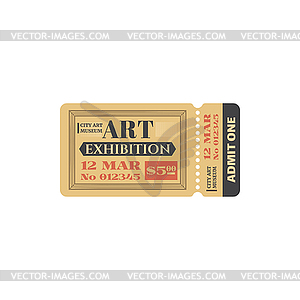 Art museum ticket on exhibition voucher paper card - vector image