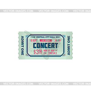 Entry ticket to music show in concert hall isolate - stock vector clipart